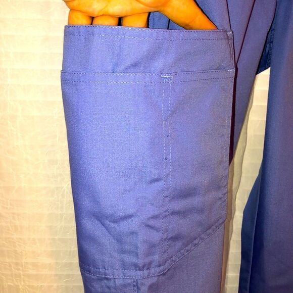 Red Panda L Men’s Ceil Blue Elastic Waist Drawstring 8+ Pocket Scrub Pants - Picture 8 of 14